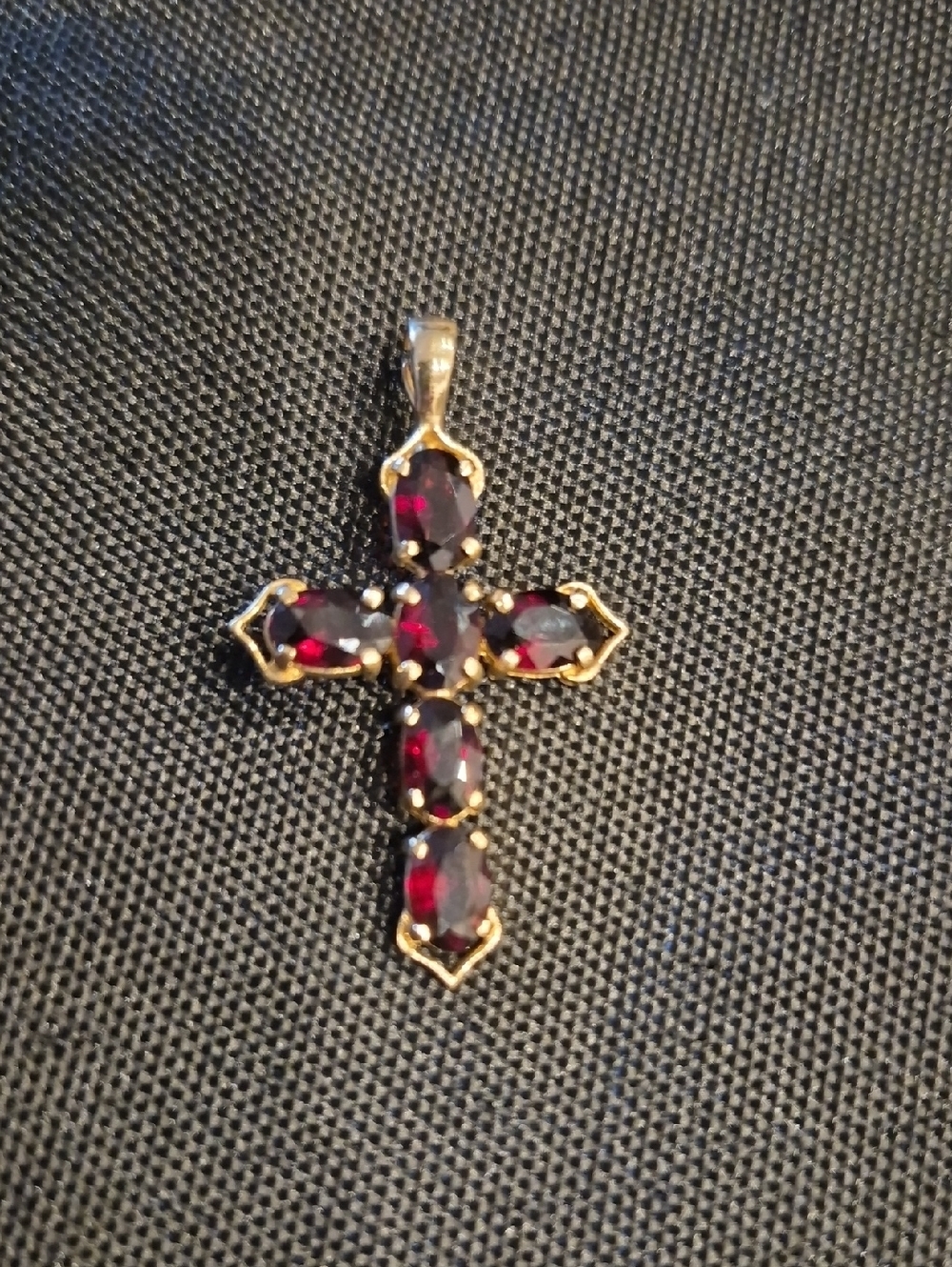 14k Gold Cross Pendant With 6 Garnets - Women Jewelry
